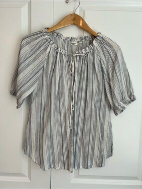 Dylan white black stripe peasant puff sleeve blouse cottage beach cotton m